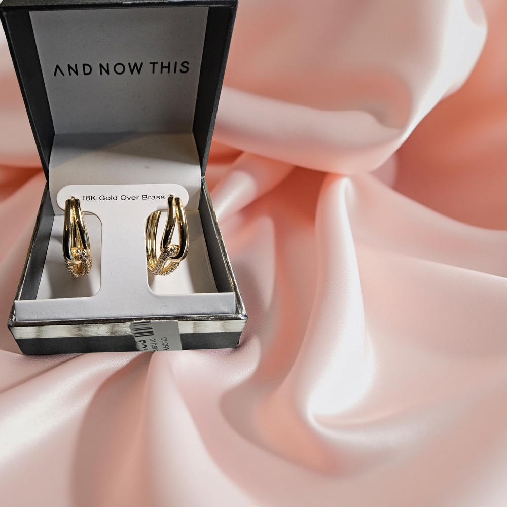 New 18K Gold Over Brass Sculptural Hoop Earrings by And Now This